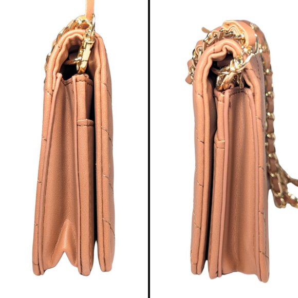 bebe Brown Faux Leather Sophia Quilted Chevron Chain Strap Convertible Crossbody - Picture 3 of 9